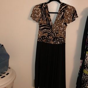 Animal print deep v neck and v back dress